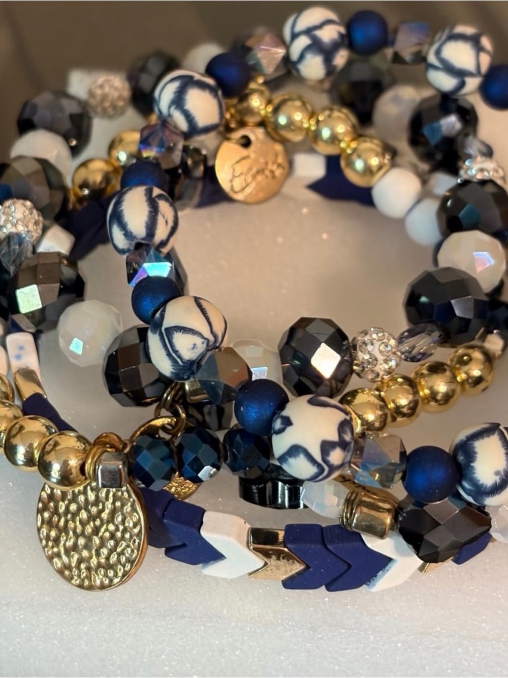 Stackable Navy & White Beaded Bracelet Set - Brand by Emish collection